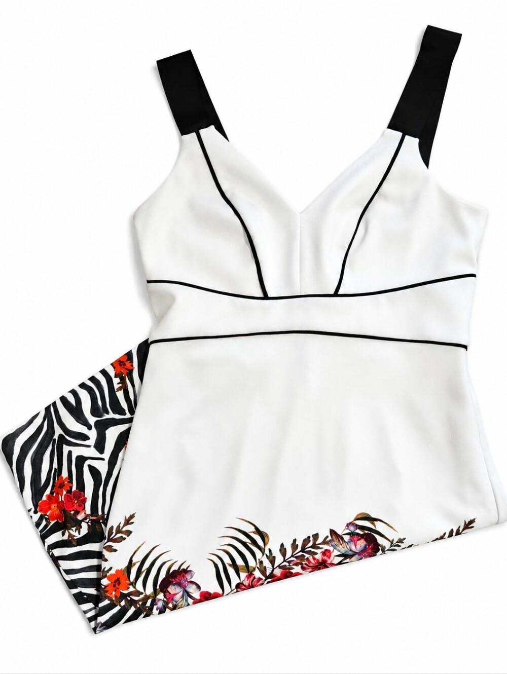 Ted Baker London Floral Zebra Print A-Line Midi Dress White Black Size 6 - Picture 2 of 12